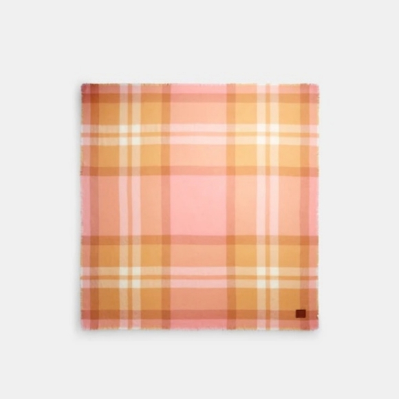 COACH CASHMERE PLAID PRINT OVERSIZED BLANKET SCARF IN PINK MULTI - Picture 2 of 4